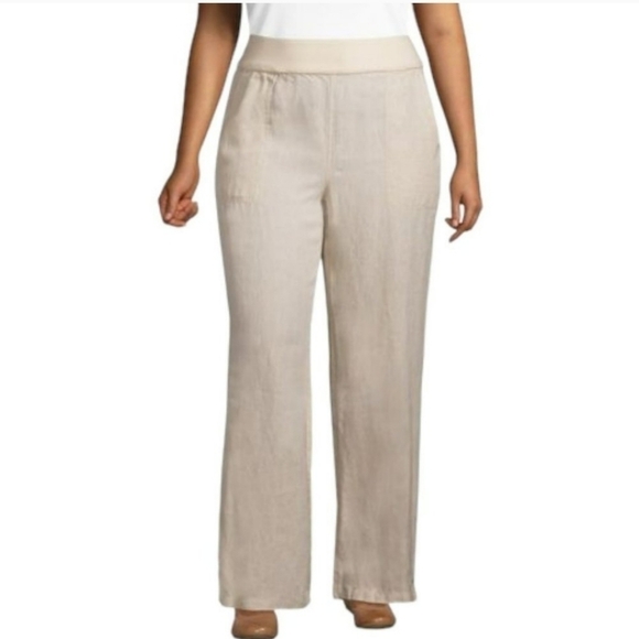 Lands End Wide Leg Pure 100% Linen Pull On Trousers In Flax Linen Size 2 PETITE - Picture 2 of 8